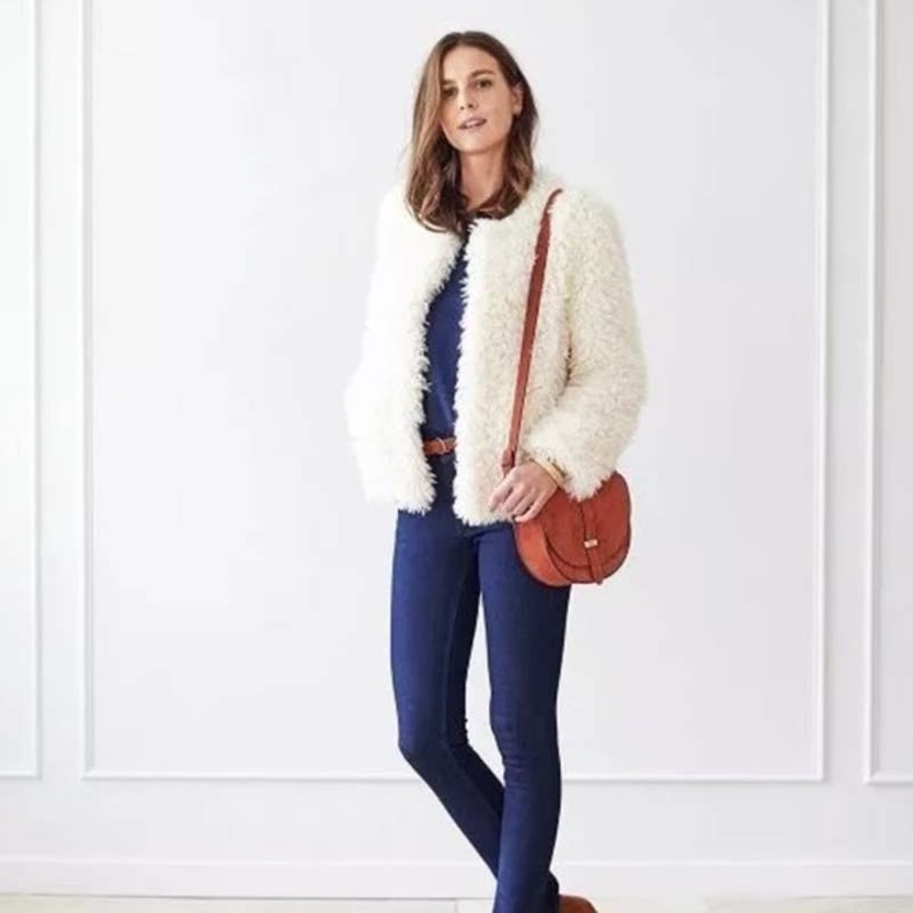 Sezane Faux Fur White Cream Ava Paris Style Teddy Fluffy Coat Jacket Size Med